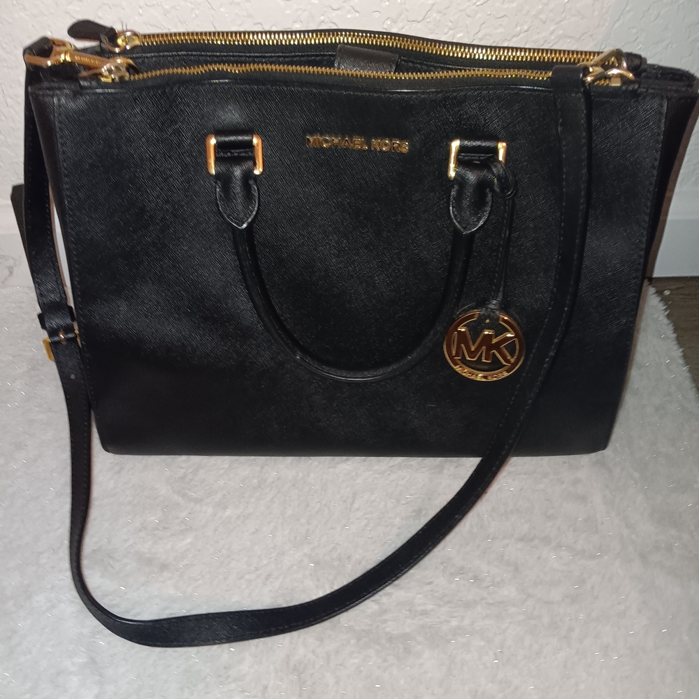 Michael Kors Preloved Sutton Black Satchel with Gold Accents